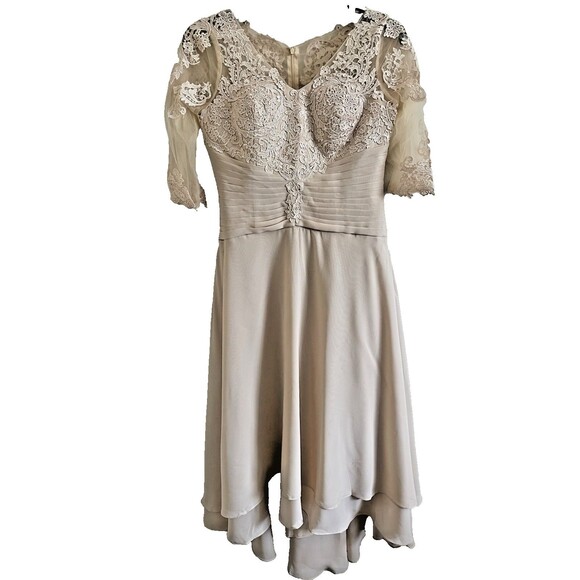 Women's Champagne High-Low Chiffon Lace Top Mother of Bride Dress Sz10 Unbranded - Picture 1 of 11